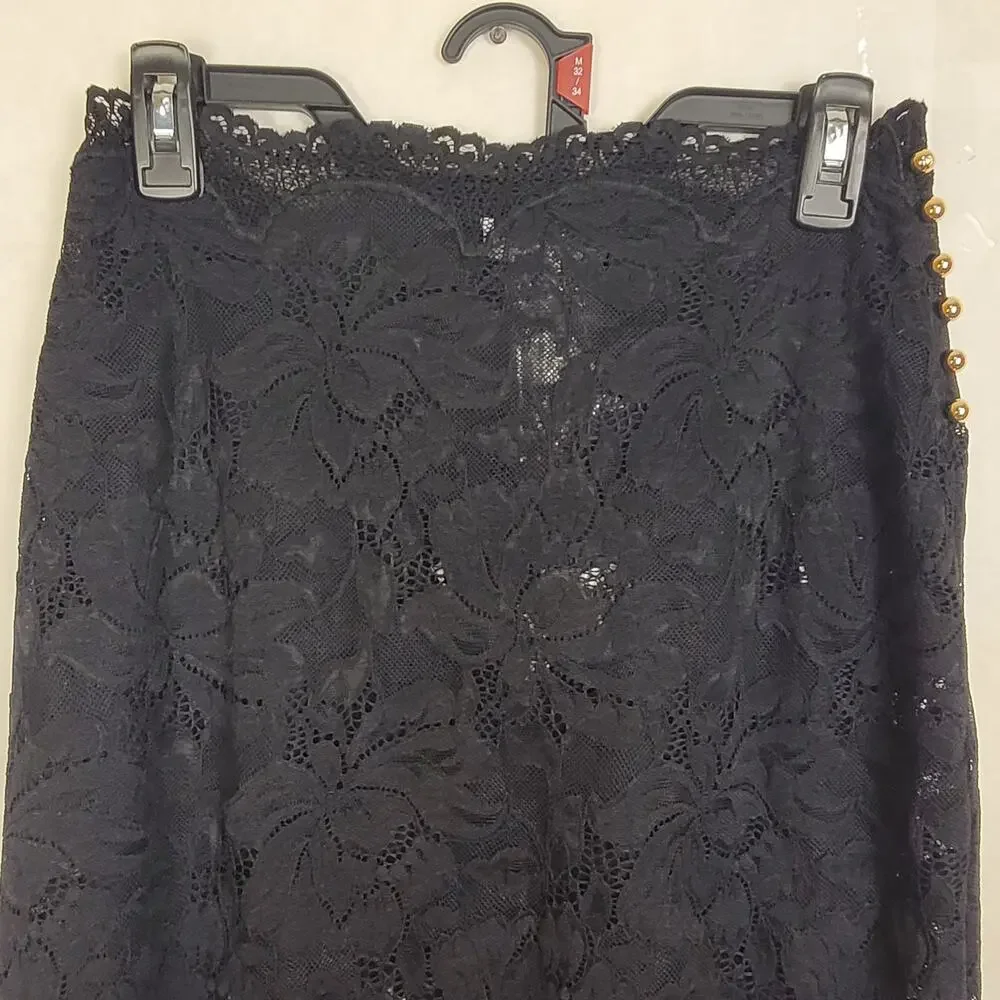 New Rabanne black semi sheer lace midi skirt Sz 36 Whimsigoth Romantic Designer